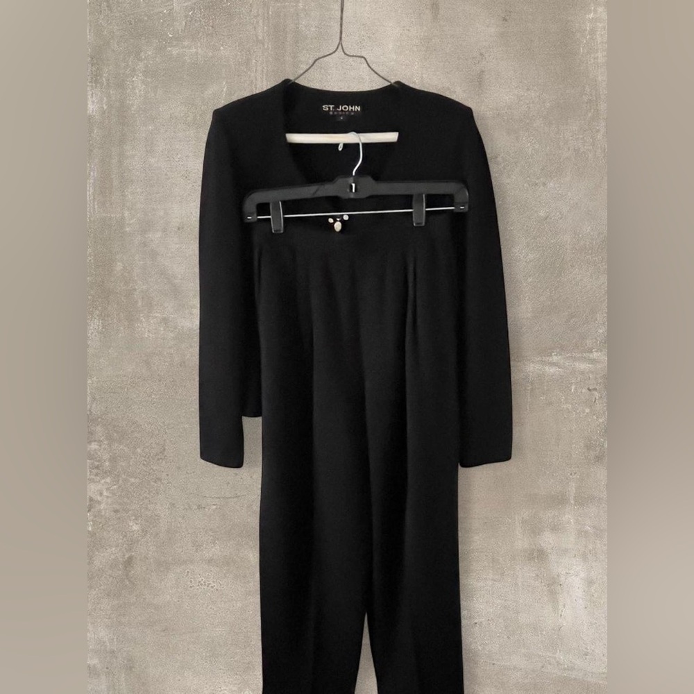 St John Basics Black Knit 3 Piece Set Jacket Top Pants skirt